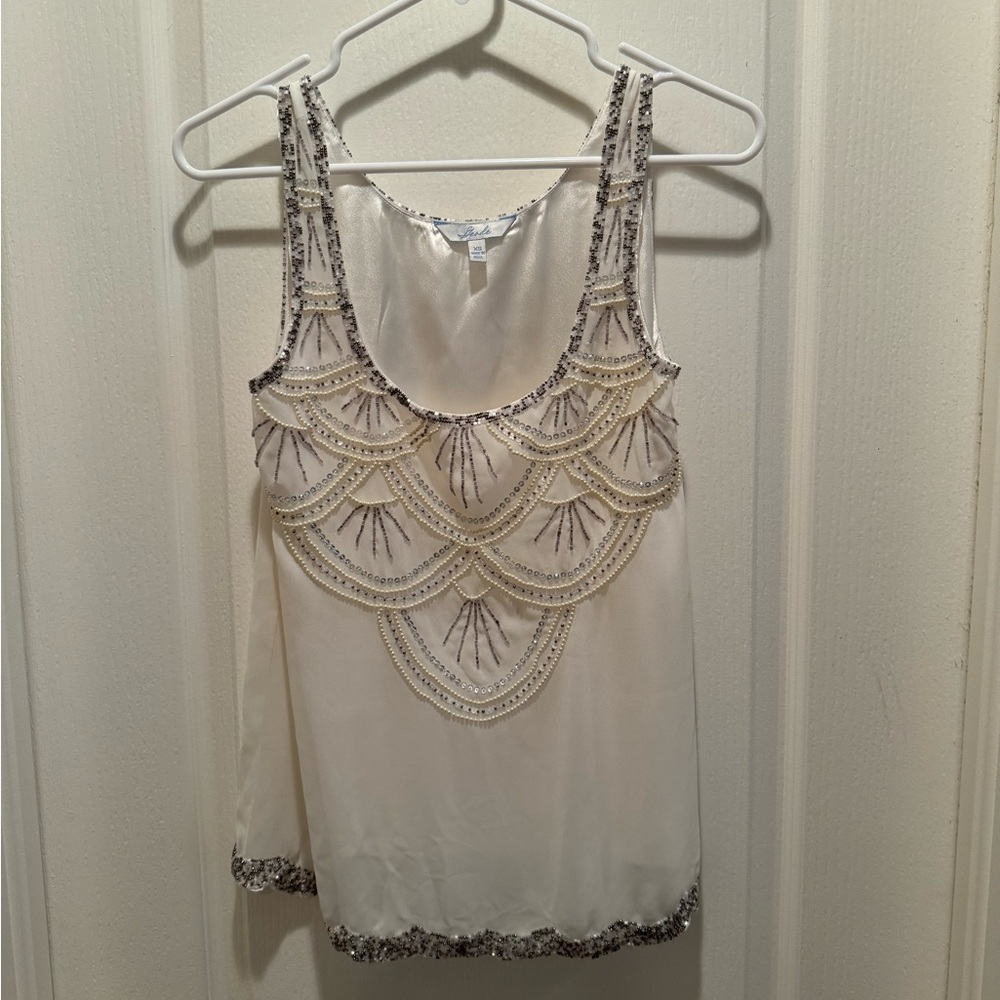 White Satin polyester tank top with beading Size XS